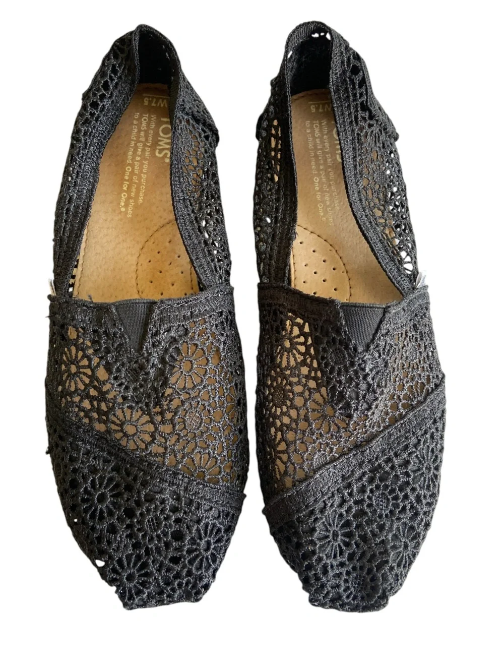 TOMS Women's Alpargata Black Moroccan Crochet Slip-On Flat Size 7.5 Coastal Cozy